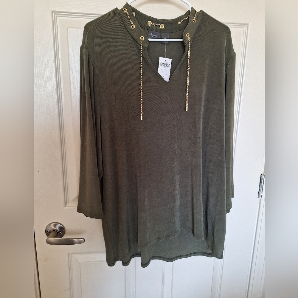 CHICO'S Traveler's Blouse  Olive Green